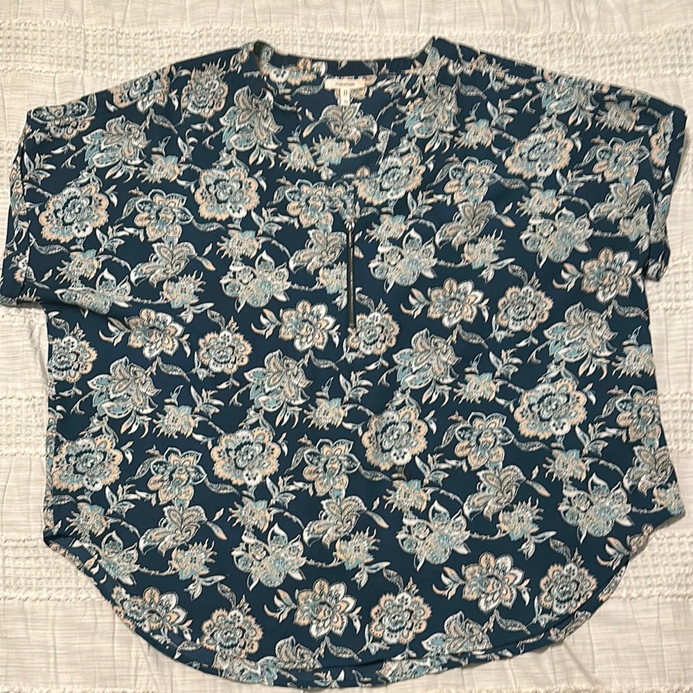 Floral Dark Greenish Blue Top 1X